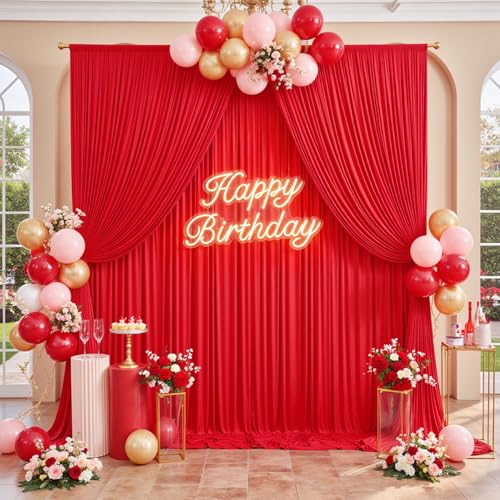 10ftx12ft Red Backdrop Curtains for Wedding-Wrinkle Free Backdrops Curtain Drapes Fabric Decorations Photo Back Drop Cloth for Baby Shower Photography 2Panels 12ft(H) x 5ft(W) by Outpain - Used condition - US$18.55