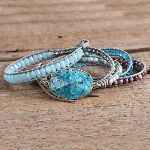 Image of YGLINE Natural Stone Bracelet 5 Wraps Bracelet Handmade Blue Color Boho Bracelet for Women Bracelet