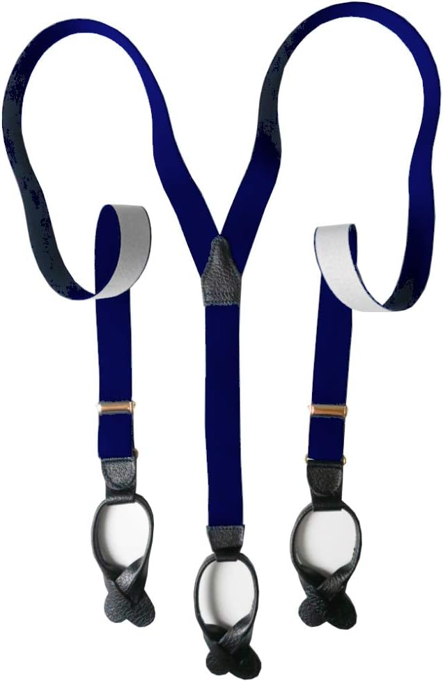 Albert ThurstonButton Braces Navy with Black Leather/Brass Fittings