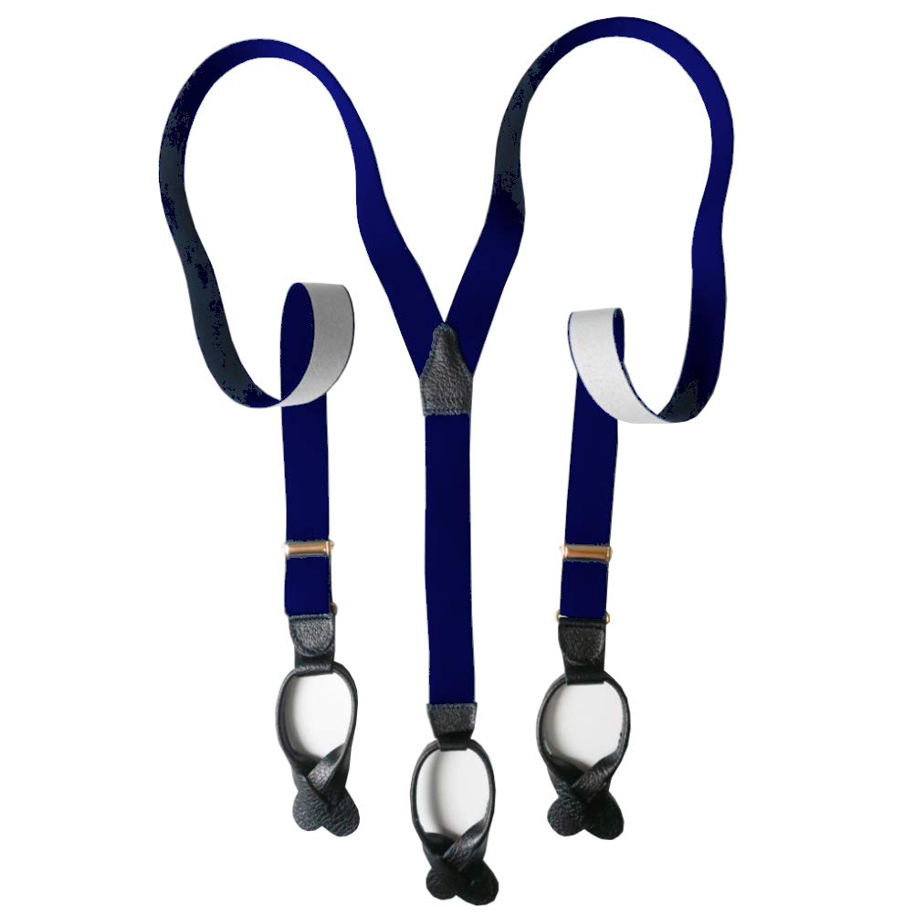 Albert Thurston Navy Button Braces with Black Leather/Brass Fittings