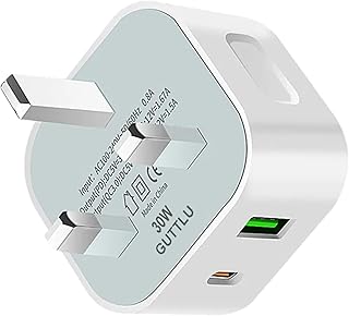 30W USB C Plug Original Guttlu Fast Charger USB Plug UK Compatible with iPhone 15/15 Pro/ 15 Pro Max/14 Pro/14 Pro Max/13/12/11 usb-c wall type c socket dual port usbc rapid power adapter 2 port