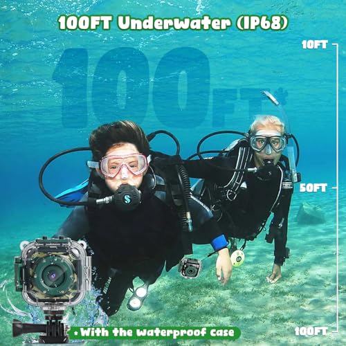 PROGRACE Kids Waterproof Camera - Birthday for 3-12 Year Old Boys 1080P HD Underwater Video Camera for Kids Pool Toys Toddler Digital Cameras with 32GB SD Card Green