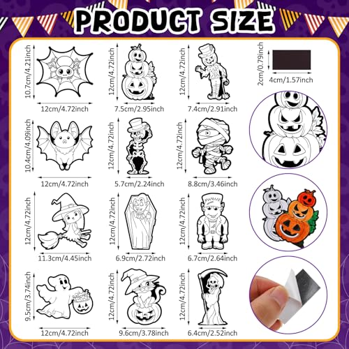 Mootycapa HUD-MOOTYCAPA-0079 36 Pcs Halloween Magnets Decorations Color Your Own Halloween Magnets Decals Pumpkin Witch Fridge Magnets Trick Or Treat Magnetic Stickers For Halloween Home School Refrigerator Decoration thumb #1