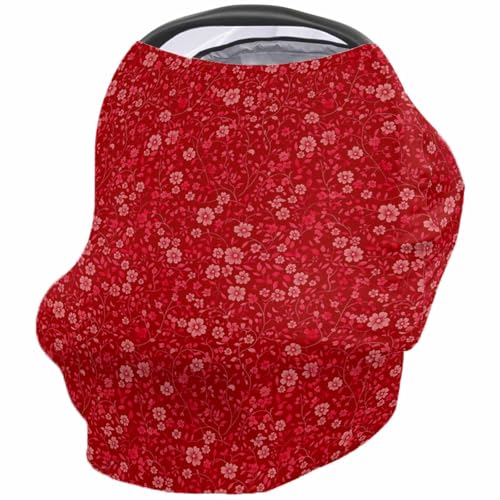 Nursing Cover for Breastfeeding Scarf, Classical Pink Red Christmas Plants Flowers Baby Car Covers Super Soft Multi Use for Canopy Shopping Cart Cover Blanket Stroller Cover