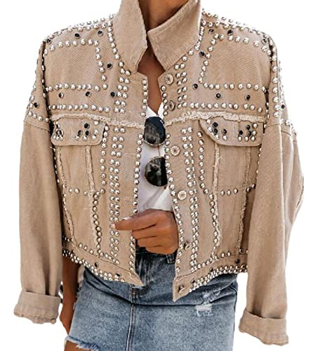 Chahuer Veste En Jean Punk Rivet Pour Femme, Veste De Moto De Locomotive En Vrac Street Fighter kaki 3XL Cover