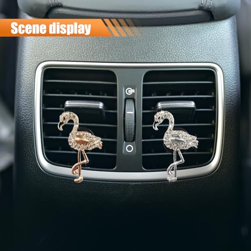 Image of 2PCS Bling Flamingo Car Dashboard Air Vent Trim Clips, Crystal Rhinestone Car Air Vent Clip, Cute Animal Car Interior Decoration Charm Accessories (Flamingo)
