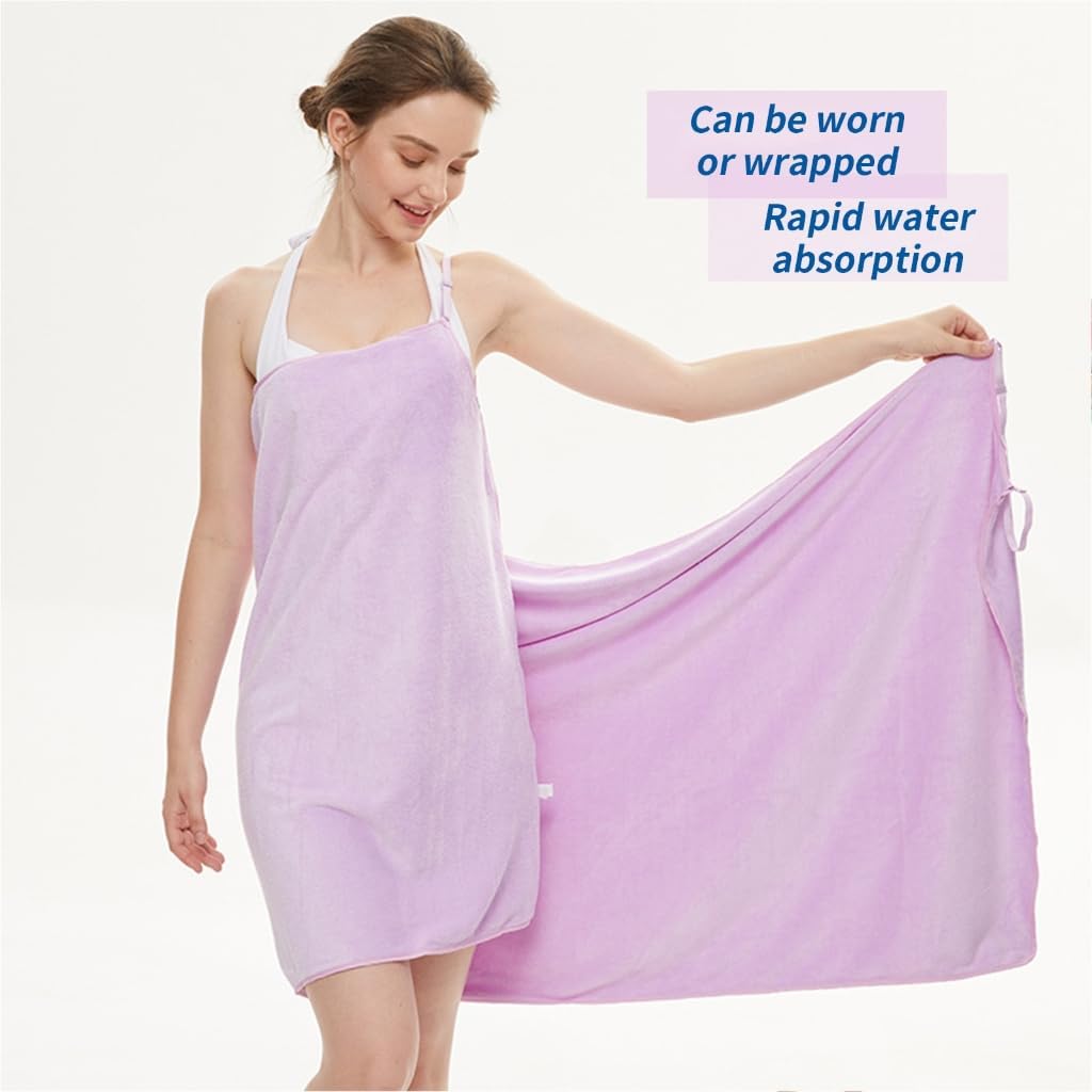 Wearable Bath Towel Absorbent Microfiber Hair Drying Caps and Camisole Towel Set for Ages