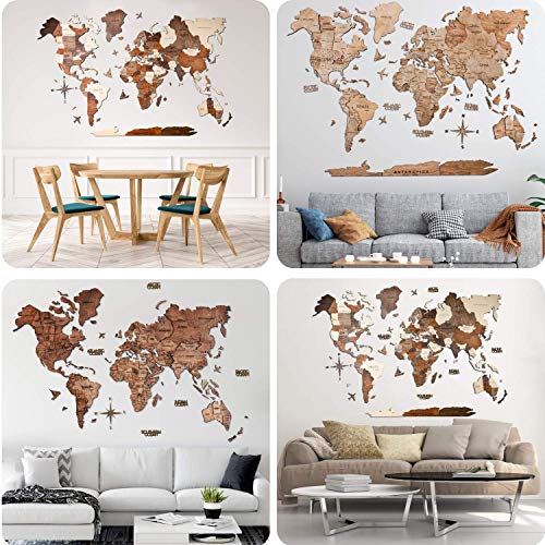 Enjoy The Wood 3D Wood World Map Wall Art Large Wood Wall Décor Housewarming Gift Idea Wood Wall Art World Travel Map For Home & Kitchen Or Office (Large, Multicolored) #TOP4