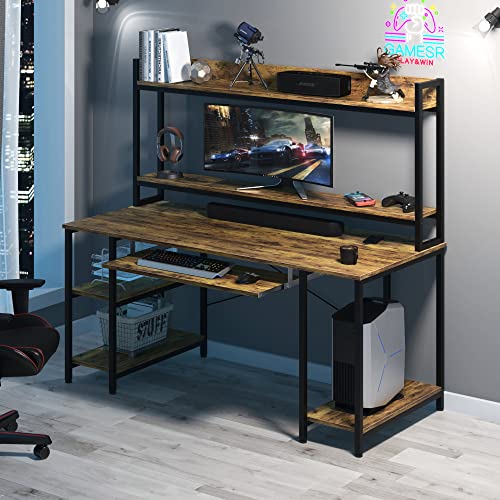 image for Calidohome 55 INCH Computer Desk with Keyboard Tray, Industrial Desk w