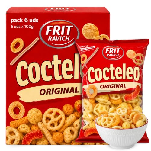 Cocteleo Snacks Frit Ravich, Coctel de aperitivos, Con un sabor sabor ligeramente salado, Aptas para vegetarianos, Contiene Gluten y leche, Producto Español, Contiene 6 Bolsas de 100 gr