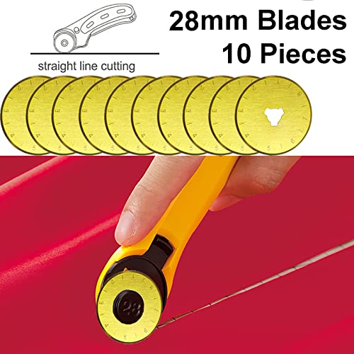 Rotary Cutter Blades, 28Mm Replacement Blades, Fits Fiskars,Olfa,Martelli,Dremel,Truecut,Dafa,Sks-7,Fabric Cutting Blades Refill For Quilting Scrapbooking Sewing Arts &Crafts,10 Pack(Titanium Plating) #TOP1