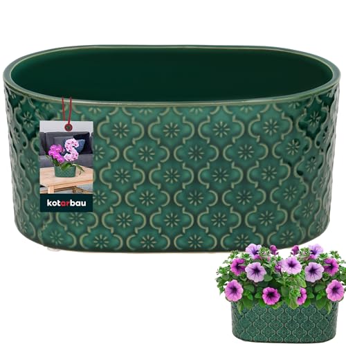 KOTARBAU® Blumentopf länglich innen Glasierte Keramik 13 x 25 cm H 12 cm Türkisfarbe ovale Kräutertöpfe Fensterbank Blumenkasten innen Pflanzschale oval Blumenkasten Indoor Kräutertopf