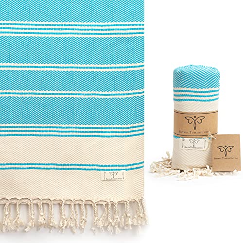 Smyrna Aegean Serie Original türkisches Strandtuch | 100% Baumwolle vorgewaschen, 94 x 180 cm | Pestemal und türkisches Badetuch für SPA, Strand, Pool, Fitnessstudio und Badezimmer (türkis) Cover