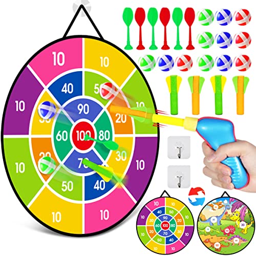 Max Fun Magnetic Dart Board - 27.6 inches Dart Board for Kids Double Side Dinosaur Dartboard Indoor Outdoor Sport Party Games for Kids Dart Board Toys Gifts for 3 4 5 6 7 8 9 10 11 12