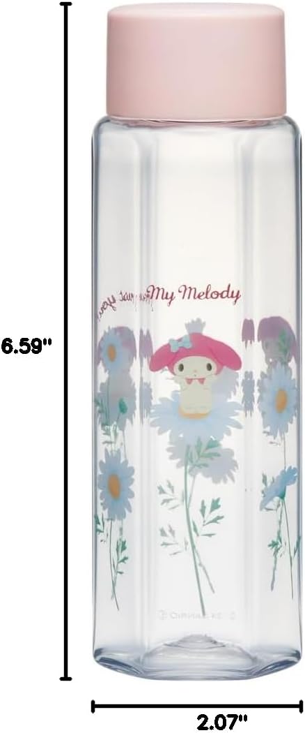 Skater - Easy to Hold Hexagonal Water Bottle 250ml Plastic Water Bottle for Adults and Kids Drinking Clear Lightweight Kids Transparent My Bottle, Sanrio My Melody, Words
