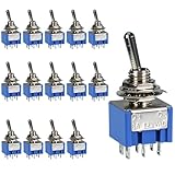 VIBICCK 15PCS SPST Mini Toggle Switch Miniature ON/ON 2 Pin 2 Position Micro Rocker Switches 6A 125V MTS-202(6 Pin ON/ON 15pcs)