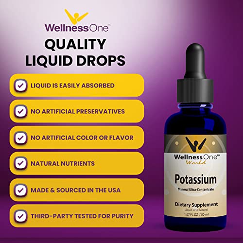 Wellnessone Liquid Potassium Supplement - Supports Metabolic Function, Muscle Energy & Immune System For Kids Men & Women - Pure Potassium Mineral Supplement (Ionized Potassium Chloride) - 1.67 Fl Oz. #TOP4