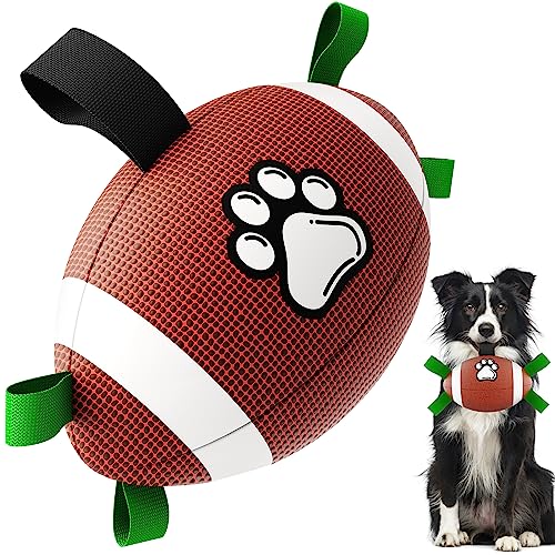 QDAN Dog Toys Football, Interactive Dog Toys for Tug of War,Superbowl Football Party Decorations Favor, Dog Water Toy, Durable Dog Balls for Small & Medium Dogs(8 inch) Football 8 Inch