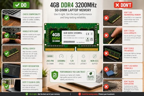 Image of 4GB DDR4 3200MHz OEM Laptop RAM Compatible with Samsung [Key Specs: PC4-25600 /3200AA | 260-Pin SO-DIMM | CL22 | 1Rx16 | 1.2V | Non-ECC] | 1 Year Seller Warranty