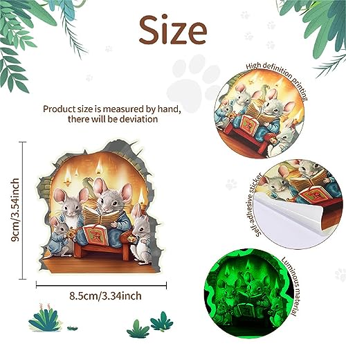 6 Stück 3D Leuchtaufkleber Lustige Wandtattoo „Maus Im Loch“ Thema Wandaufkleber, Realistische PVC Wandsticker Aufkleber für Haus Wohnzimmer Bücherregal Dekor (Maus)