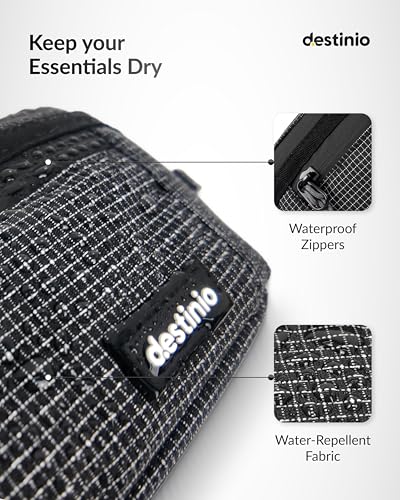 Image of Destinio Waist Bag for Men & Women, Travel Waist Pouch & Fanny Pack with Waterproof Zippers, Back Pocket, Anti-Theft Design, Key Holder, Adjustable Crossbody Strap (Grey Zipper)