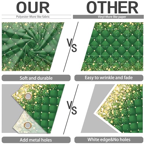 Image of Birthday Decorations Backdrop 8 x 6 ft Green Golden Happy Birthday Banner Large Birthday Party Background for Men Women Kids Photo Shoot Supplies (Green, 8 * 6 ft)