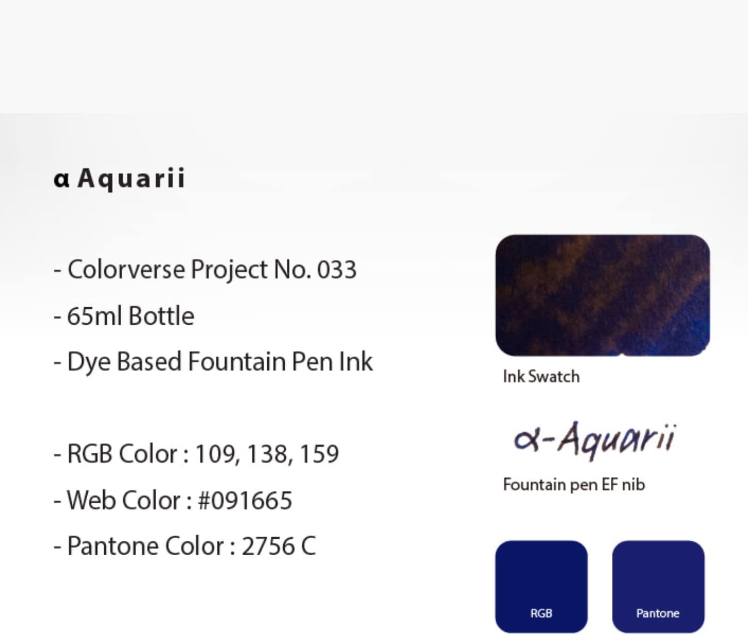 Colorverse Fountain Pen Ink Blue α Aquarii 65ml Dye-Based Ink Project Series