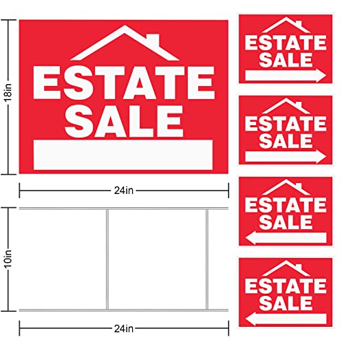 Estate Sale Signs, 5 Pack Large 24" X 18" Real Estate Sale Signs With Stakes, Double-Sided Estate & Garage Yard Sale Signs With Directional Arrows, Realtor Agents Supplies(Red) #TOP1