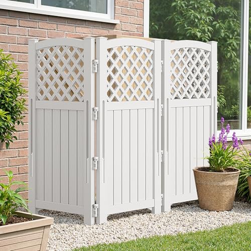 Flamaker Outdoor Privacy Fence Screen Lattice Mesh Outside Screen Enclosure Balcony Panels Wall Air Conditioner Fence Trash Can Pool Equipment Enclosure for Yard Patio Backyard, Off-White