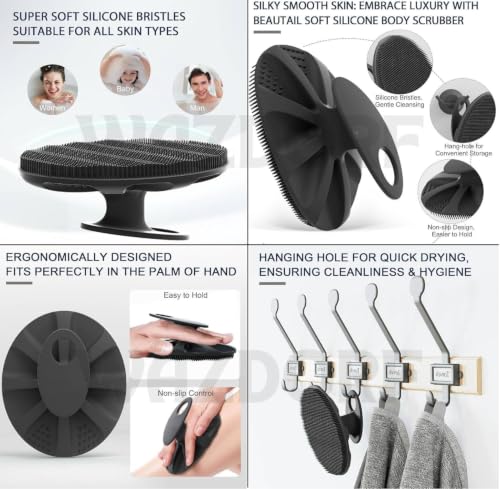 Image of 6-in-1 Silicone Bath Brush Set for Full Body Care - Long Handle Back Scrubber, Body Exfoliator, Scalp Massager, Face Cleansing Brush & Loofah for Men & Women