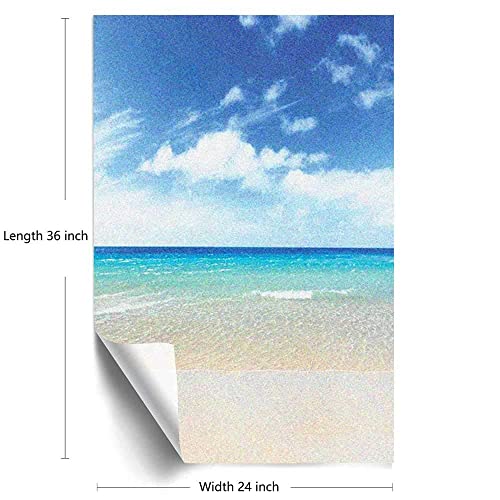 Ocean Frosted Window Film Window Privacy Film,Tropical Sandy Beach At Summer Sunny Day Holiday Vacation Theme Image Print Removable Glass Sticker For Bathroom Kitchen Room Office,Blue Ivory 24" X 36" #TOP3