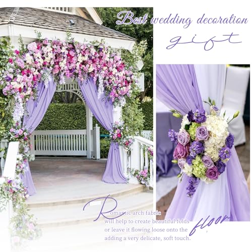 Lavender Purple Wedding Arch Drapes, 12 Panels 28" x 20ft Chiffon Fabric Drapes for Ceremony & Reception