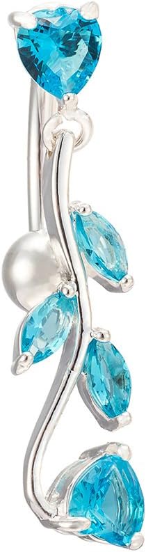 HK BEST Fashion Leaves Bell Button Rings Navel Body Belly Piercing Body Jewelry for Women Navel Piercing (Blue)