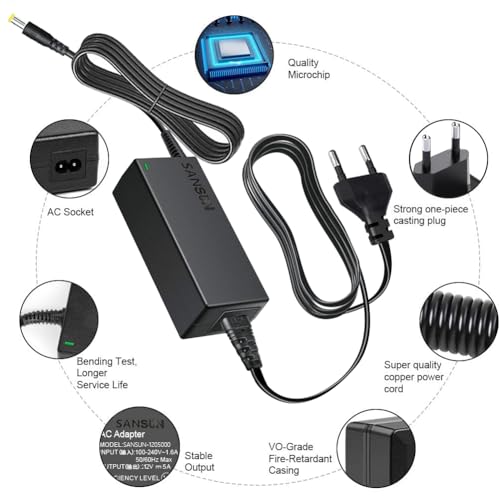 12V 5A Netzteil 60W AC DC Adapter (Eingang 110V-220V, Ausgang 12 Volt 5 Amp 60 Watt) DC Konverter LED Treiber Beleuchtung Trafo für 12V 5A Flexible LED Band Strip Light 1 Set schwarz