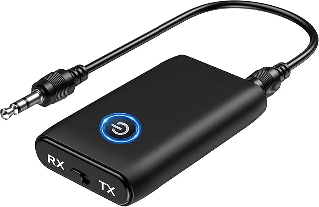 Aux, ORIA odbiornik Bluetooth 5.0 Bluetooth, adapter 2 w 1, odpowiedni dla samochodów, głośników, systemów stereo i słuchawek, zestaw głośnomówiący, ładowanie USB