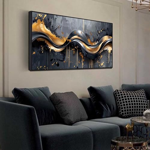 Gold Canvas Wall Art Black Artwork Large Abstract Wall Decorations