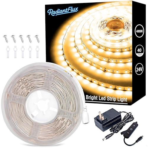Image of RadiantFlux 4000K 40Ft Led Strip Lights, Natural Light Strips Lights Indoor Use, Dimmable,Flexible, Super Bright LED Tape Lights for Living Room, Kitchen