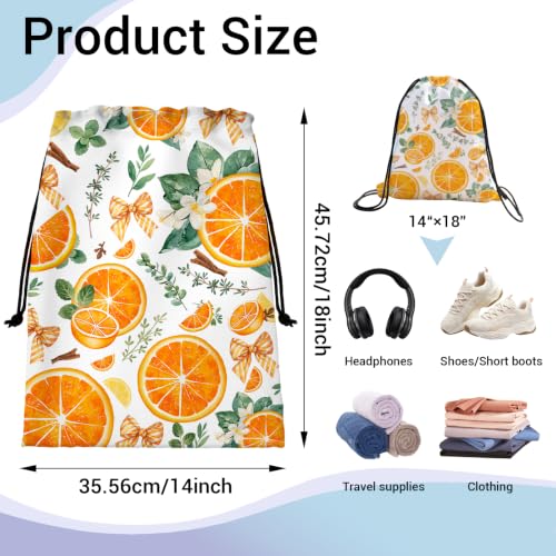 Image of Orange Fruit Drawstring Storage Bag Lightweight Gym Pouch for Dance Classes Shoes Headphones