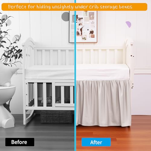 Image of Crib Bed Skirt Dust Ruffle 100% Cotton - Natural, Soft, Breathable for Baby's Delicate Skin, Nursery Toddler Crib Bed Skirt for Baby Boys Girls, Fits Standard Cribs 28 inch x 52 inch with 14 inch Drop