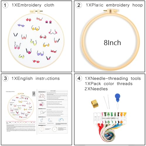 Image of Crafmanoe Flowers Embroidery Kits for Beginners Adults, Hand Embroidery Starters Kits, Stamped Cross Stitch Kits DIY Needlepoint Kits for Beginners Adults, Embroidery Hoop, Thread and Video Tutorial