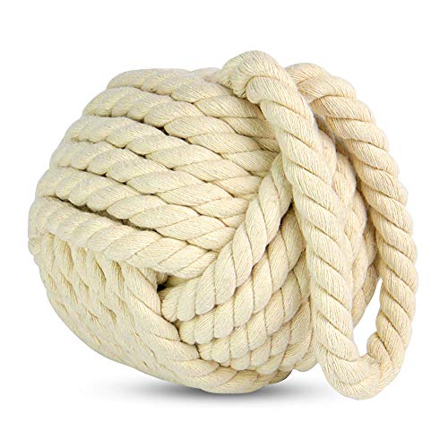 Rope Knot Door Stop - Cream | Nautical Theme | Decorative Yarn Door Stopper | Simple Stylish Heavy Interior Door Weight | Stop Wedge | M&W