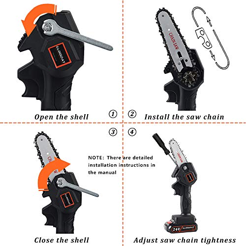 GLOSSDAY Mini Chainsaw Hand-held Powered Electric Chain Saw, Small Cordless Battery Chain Saw, Pruning Shears Chainsaw for Courtyard Tree Branch Wood Cutting Garden Logging