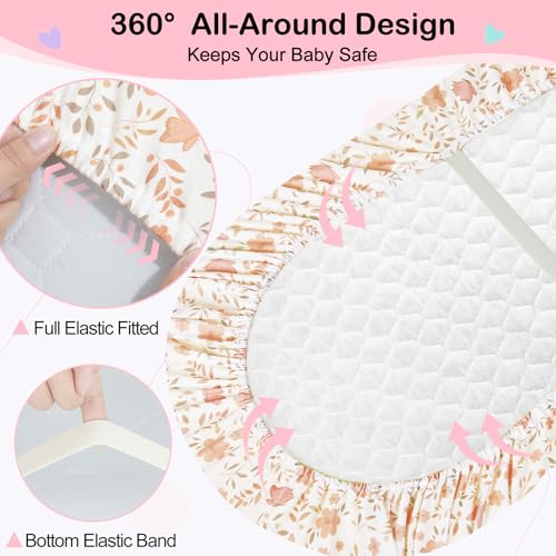 Image of FIOBEE Baby Bassinet Sheets for Girls Boys 2 Pack Waterproof Bassinet Mattress Elastic Fitted Crib Sheets Universal Fit for Hourglass Oval and Rectangle Bassinet Sheet, Pink