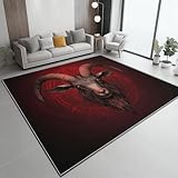 Alfombra 180 x 250 cm alfombras Lavables para Sala de Estar, Antideslizante, Fina Animal: Oveja Baphomet para Dormitorio, Cocina, Oficina Rojo Negro