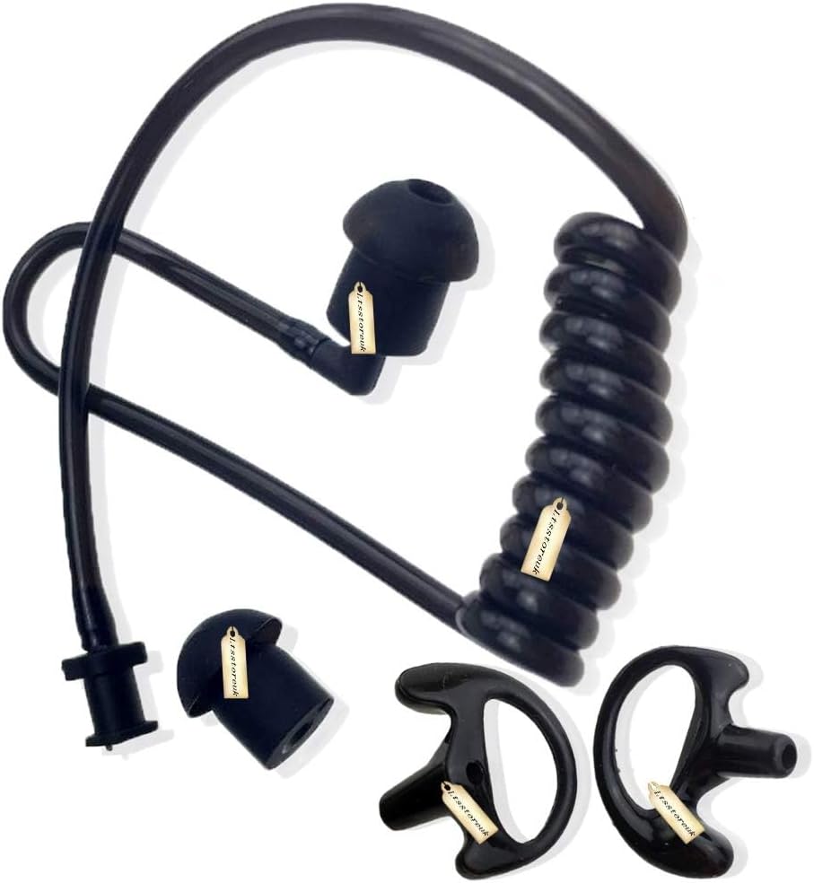 2 Way Radio Earmold Black Medium Soft Rubber Earbuds(Earmould Left and Right)+ Replacement Black Coil Audio Tube Compatible for Motorola Kenwood Baofeng Radio Acoustic Tube Earpiece