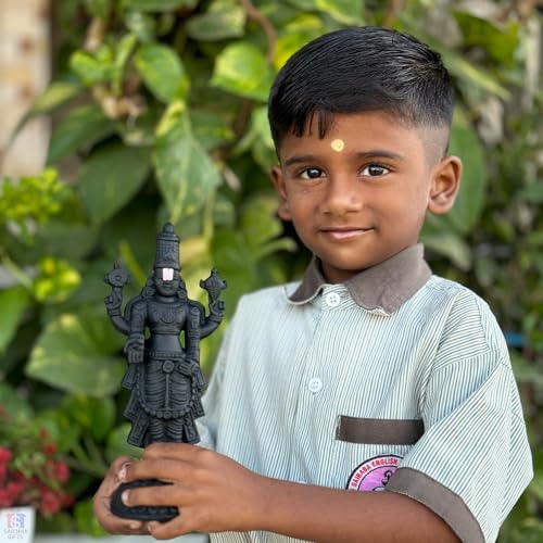 Image of Tirupati Balaji Idol For Car Dashboard, Venkateswara Swamy Murthi, Vaastu Advised Balaji Statue - Tirupati Balaji Murti Idols For Pooja Room (Marble, Black Big), 20 cm, 8 cm