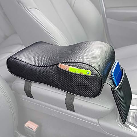 GSPSCN Car Center Console Armrest Pad Soft Memory Foam Pu Leather with Storage Bags Seat Cushion (Black Carbon Fiber Pattern) Cover