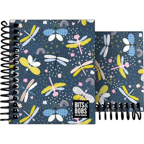 Grafoplas - Cuaderno Tapa Dura A7, Dragon Fly, 100 Hojas Cuadriculadas 5x5, 70 gramos, Bordes 4 Colores, Plastificado Soft, Tacto Suave, Colección Papeleria Bits&Bobs Pop Up Design, Certificado FSC