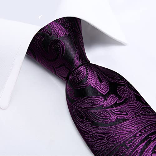 Image of DiBanGu Extra Long Tie for Men 63 inch XL Silk Necktie Set | Pocket Square and Cufflinks, Big and Tall, Jacquard Woven, Gift Box, Paisley /Plaid /Solid /Striped, for Weddinng Party Business