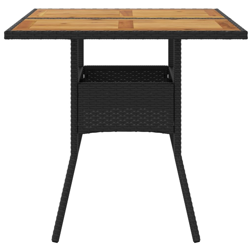 Poly Rattan stół ogrodowy, czarny, 80 x 80 x 75 cm | Blat stołu z drewna akacjowego, malowana proszkowo rama stalowa, odporna na warunki atmosferyczne, łatwa w pielęgnacji